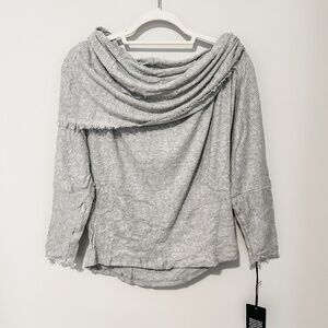 Michael Lauren Jarrett Heather Grey Cowl Neck Frayed Edges Sweater in Grey